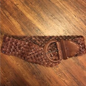 BCBG Maxazaria Brown Braided Leather Waist Belt Small